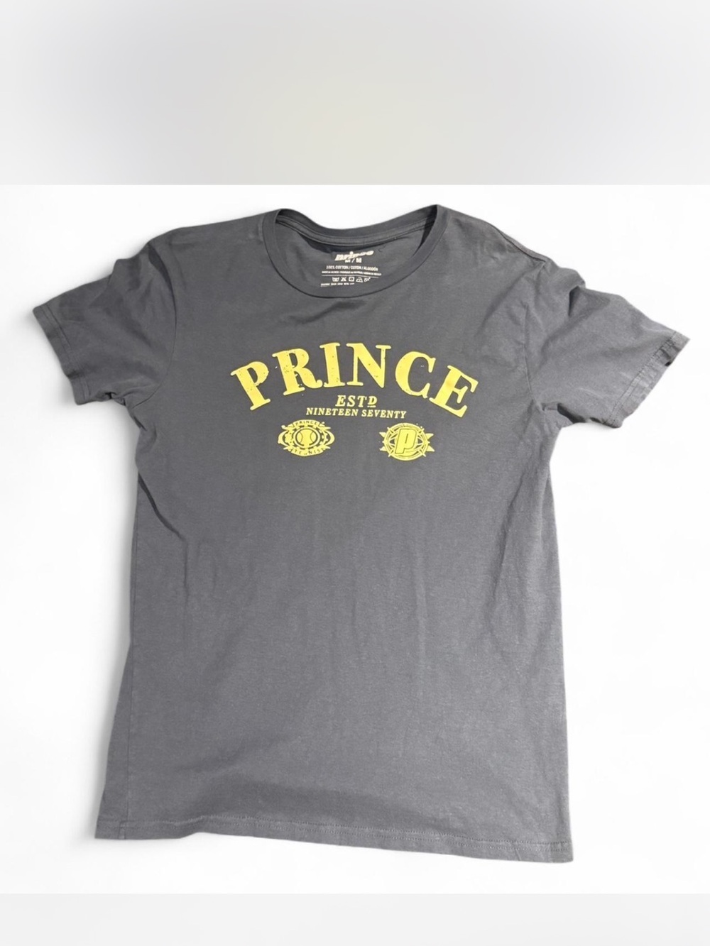 Prince Short Sleeve Tee in Charcoal with Yellow Logo